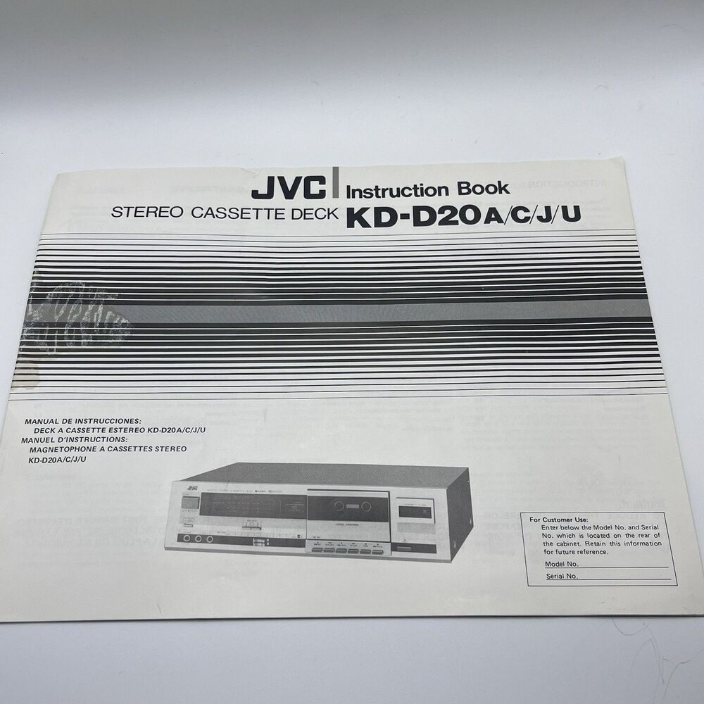 Vintage JVC KD-D20 Stereo Cassette Deck Instruction Book Manual